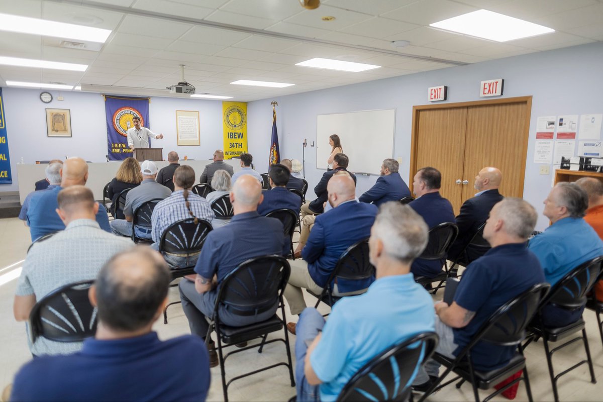 RoKhanna's tweet photo. Yesterday, I met with workers in Erie. Trump told them he would make Erie a manufacturing superpower and bring them sand to prevent erosion from the lake. The record -- no manufacturing jobs, no sand.  Erie has lost manufacturing jobs and Trump has refused to fund the sand they need.

In Pittsburgh, I met with Rep. @ChrisForPA and joined a roundtable discussion with USW workers on how we can increase union density by demanding labor neutrality from federal contractors and grant recipients.

SEIU Healthcare workers from UPMC Magee Nurses Union told me just how important it is that they get a contract with staffing standards and that we pass Medicare for All. It is unconscionable that a single nurse is currently taking care of 6-7 patients when the guidelines require under 4.
