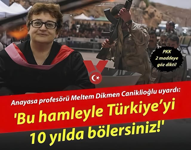 TOPRAK_2_'s tweet photo. Terör örgütü PKK, Anayasa’daki 2 maddeye göz dikti! Prof. Dr. Meltem Dikmen Caniklioğlu uyardı: ‘Bu hamleyle Türkiye’yi 10 yılda bölersiniz!’
Terör örgütü PKK’nın sözde ‘silah bırakma’ töreni sonrası yeni anayasa tartışmaları tekrar gündeme geldi. DEM Parti ve PKK, eğitimin Türkçe yapılmasını düzenleyen 42. madde ile vatandaşlık tanımını içeren 66. maddenin değiştirilmesini isterken Anayasa hukukçusu Prof. Dr. Meltem Dikmen Caniklioğlu’ndan “Bu hamleyle Türkiye’yi 10 yılda bölersiniz!” uyarısı geldi.