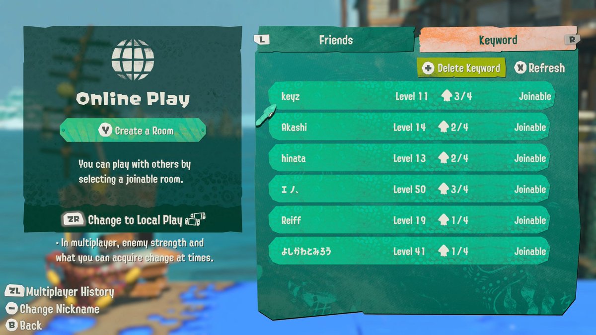 Carreyoki's tweet photo. when you make the keyword "splatoon," splatoon raiders kinda has a public lobby system https://t.co/F9u5eItdcn