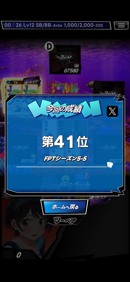 dm6y0's tweet photo. ＼ｍHOLD'EMでトーナメントに参加／

FPTシーズン5-5
第41位

AKさん、仕事してくださーい😇
開催同卓ありがとうございました‼️ https://t.co/7ZRJQ1Rxmq