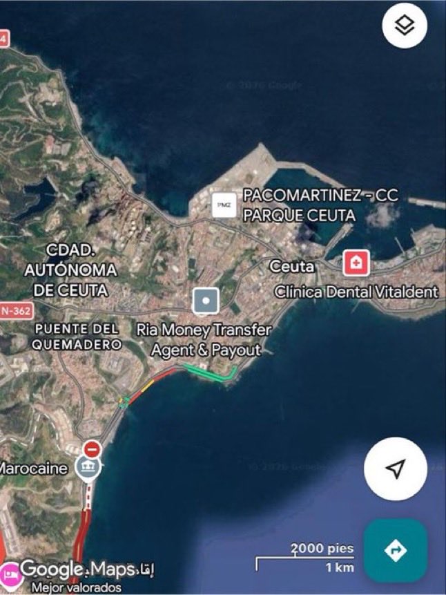 infarruco's tweet photo. ALERTA BULO EXTREMA DERECHA 🚨

Esto es CEUTA a día 31 de Julio. Se encuentra perfectamente, calles tranquilas y frontera libre, fotos tomadas por mi directamente de Google Maps hace unos minutos.

DIFUSIÓN ‼️ https://t.co/AcTFhpGeCO