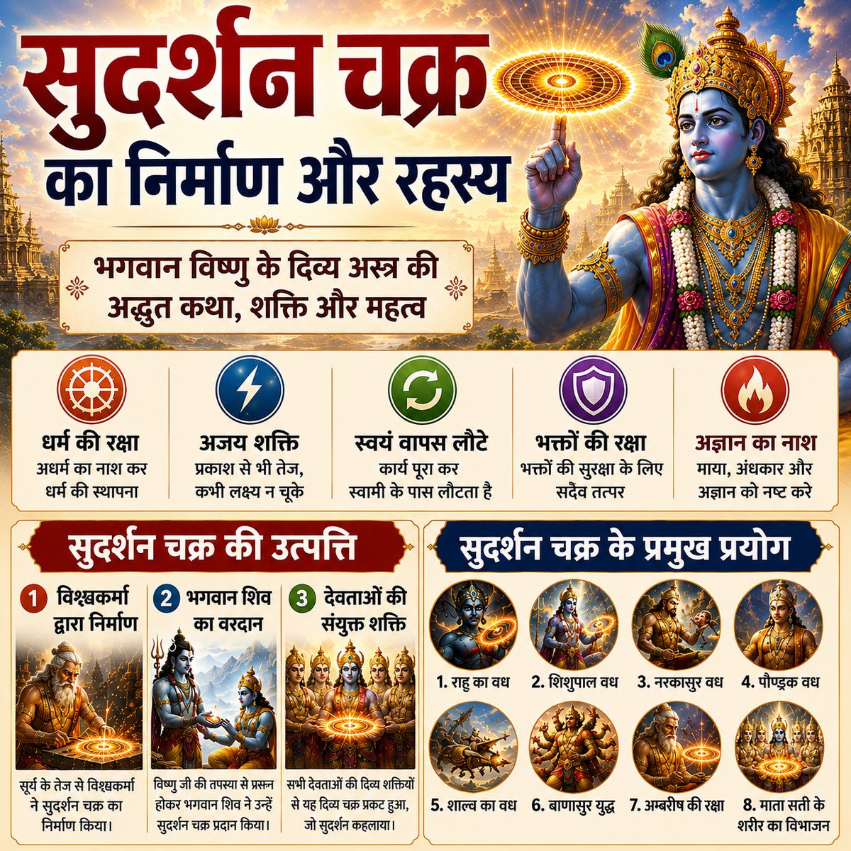 AzaadBharatOrg's tweet photo. सुदर्शन चक्र केवल भगवान विष्णु का दिव्य अस्त्र नहीं, बल्कि धर्म, सत्य, न्याय और काल का शाश्वत प्रतीक है। यह संदेश देता है कि अधर्म चाहे कितना भी शक्तिशाली क्यों न हो, अंततः विजय धर्म और सत्य की ही होती है। पूरी पोस्ट पढ़े 👉🏻 https://t.co/oGnsDLHzpI

#SudarshanChakra #LordVishnu https://t.co/wvqRyVTiFB