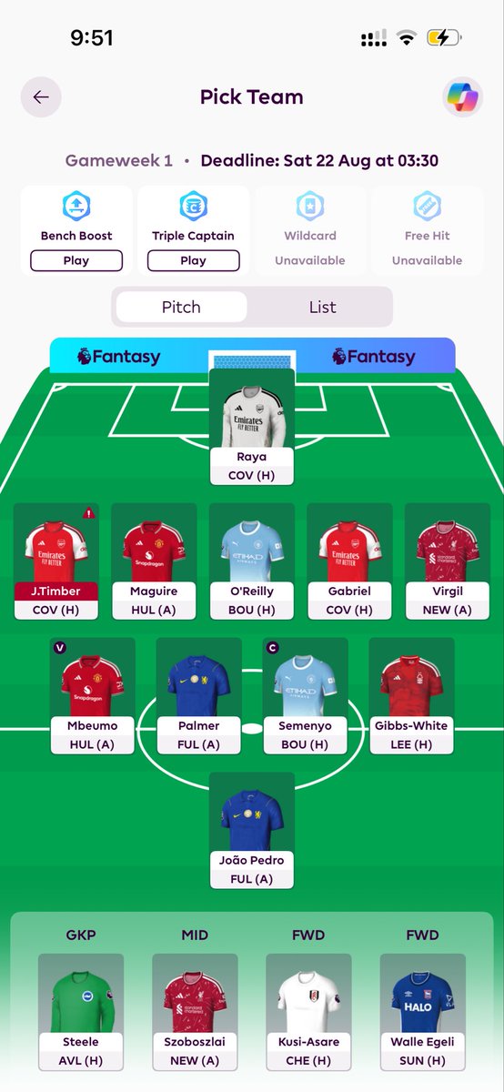 Harry09941983's tweet photo. @fplclimb Big fan off the Chelsea double up (feel they could go big with no Europe and a summer of rest) Love the gross shout aswell 

Would you go team 1/2/3 ? And is it too big at the back https://t.co/XoB6tDvzHl