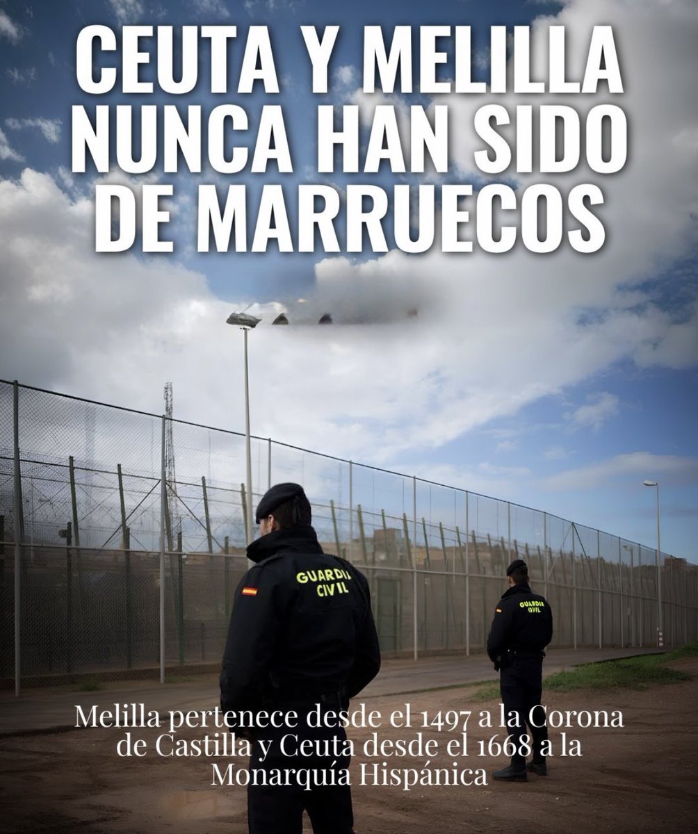 CHIQUITAREINONA's tweet photo. QUE SE LES QUEDE MUY CLARITO A LOS VOCEROS Y 👳🏾‍♂️
QUE CEUTA Y MELILLA NUNCA JAMÁS HAN SIDO DE ESE PUÑETERO PAIS DE👳🏾‍♂️
DESDE 1497 MELILLA PERTENECE A LA CORONA DE CASTILLA
Y CEUTA DESDE 1668 A LA MONARQUÍA HISPÁNICA https://t.co/tg3IPyoDs2