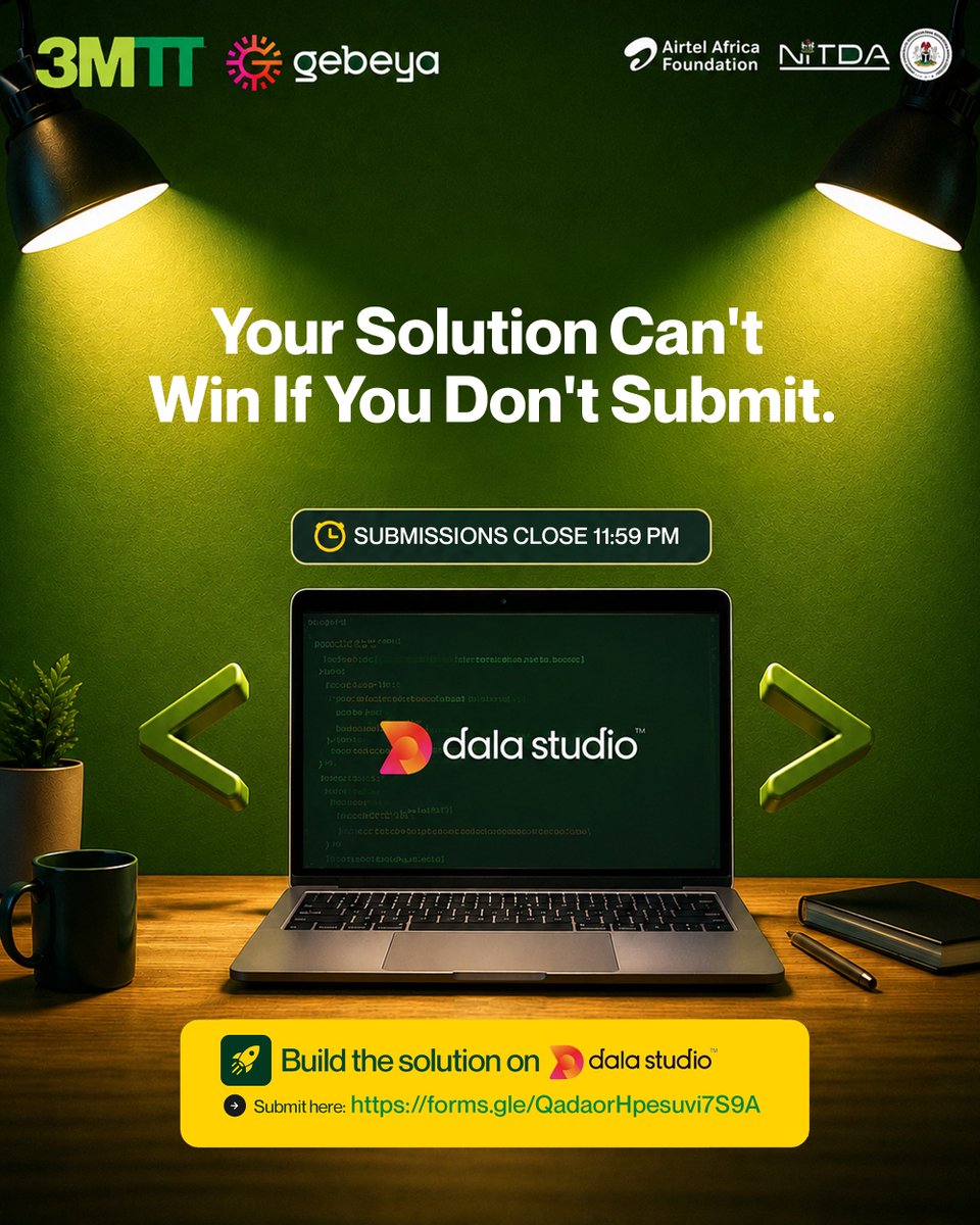 3MTTNigeria's tweet photo. This is it. Knowledge Showcase 2.0 submissions close tonight at 11:59 PM. Build link, description, theme, demo video, get your four things ready and send it in.
Submit here: https://t.co/EY7AuPTevk
#3MTT #NextGenCohort #KnowledgeShowcase2 #FinalCall https://t.co/KyE2vlTEWM