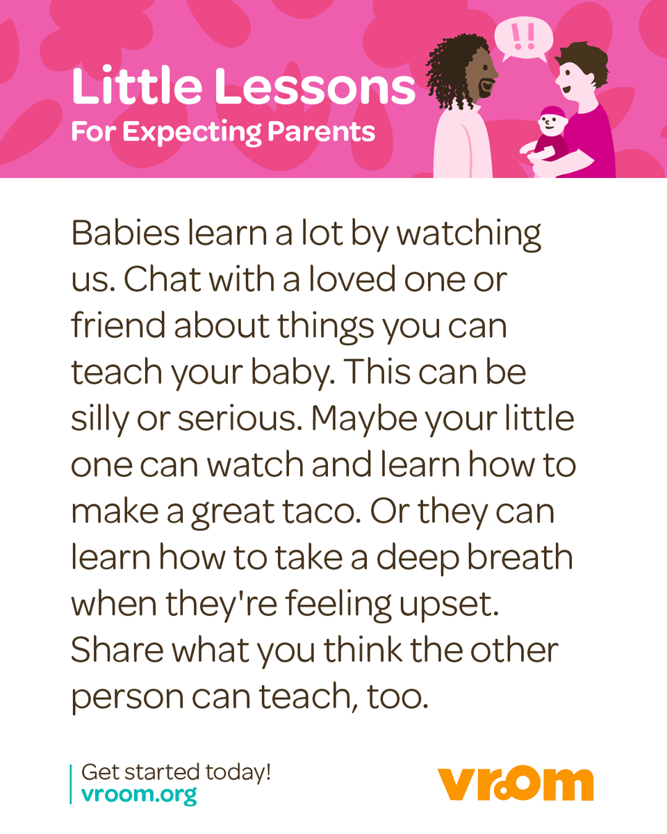 joinvroom's tweet photo. As you prepare for your baby, it’s natural to think about what they will need.

It’s also helpful to think about what you already have to offer. 

This Ready, Set, Vroom tip helps you reflect on how your everyday skills are already building their brains! https://t.co/O7RWa6lUHg