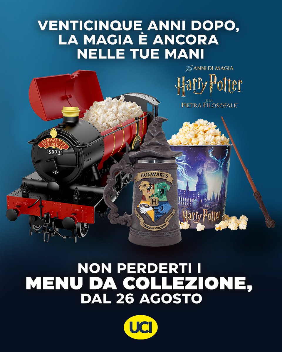UCI_Cinemas's tweet photo. ✨ Tanti auguri, Harry Potter! ⚡
Torna al cinema Harry Potter e la Pietra Filosofale dal 26 agosto al 2 settembre. 
E per rendere l'esperienza ancora più speciale, ti aspettano I bucket e cup a tema Harry Potter, disponibili fino a esaurimento scorte.
🎟️ https://t.co/ujgaPK4tSU https://t.co/eny1PS89dA