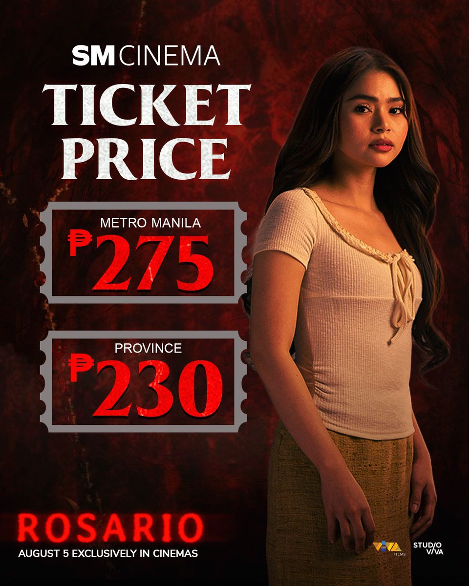 VIVA_Films's tweet photo. Don't miss the chills! Magtakutan tayo sa sinehan🩸

Watch the newest horror movie based on a Filipino superstition, ‘ROSARIO’. This AUGUST 5 Exclusively In Cinemas.

Book your tickets now!
🎟️ https://t.co/OR209v2YVl

#RosarioMovie #Rosario https://t.co/pCQva1OAId