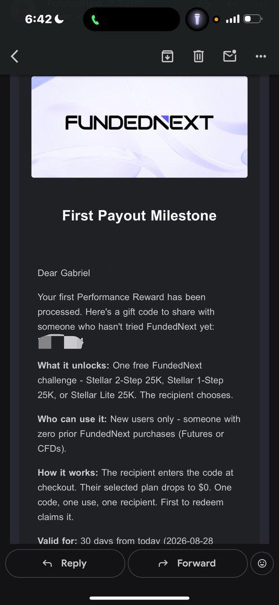 GabeInv's tweet photo. 🎉 Just got my first payout from @FundedNext! 💰

To celebrate, I've got 1 coupon code for a FREE  $25K  FUNDEDNEXT account to give away to someone who hasn't used FundedNext before 👇

To enter: ✅ Must be following me (required to qualify) 🔁 Retweet this post 💬 Reply "I'm in" and let me know you're new to FundedNext
📅 Winner picked on August 7th, 2026

Good luck — let's get you funded too 🚀
#FundedNext #PropFirm #Giveaway #Forex