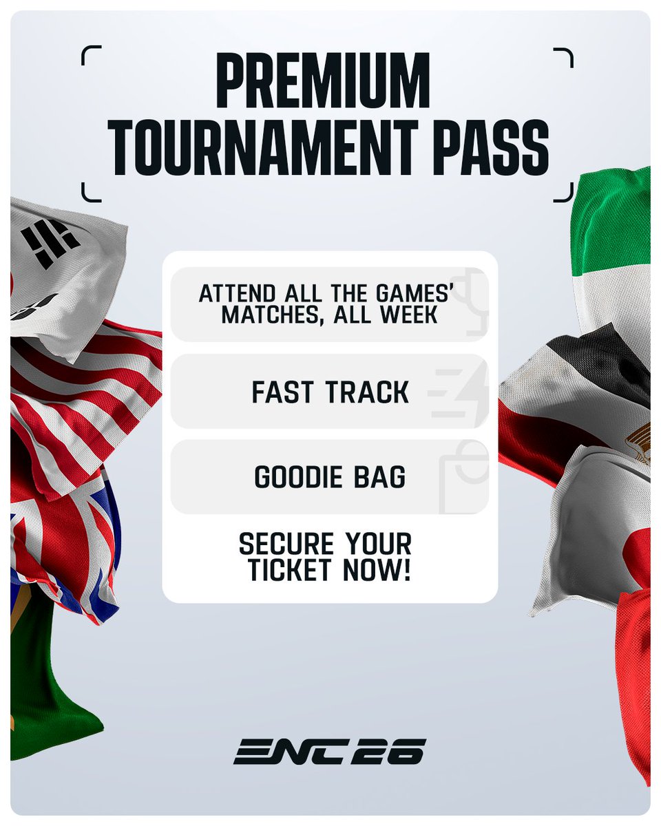 ENC_EN's tweet photo. You can attend matches across all game titles, enjoy fast track entry, and get your exclusive goodie bag.

Secure your ticket now: https://t.co/n3nL3F61cs https://t.co/a1MIYCcH8q