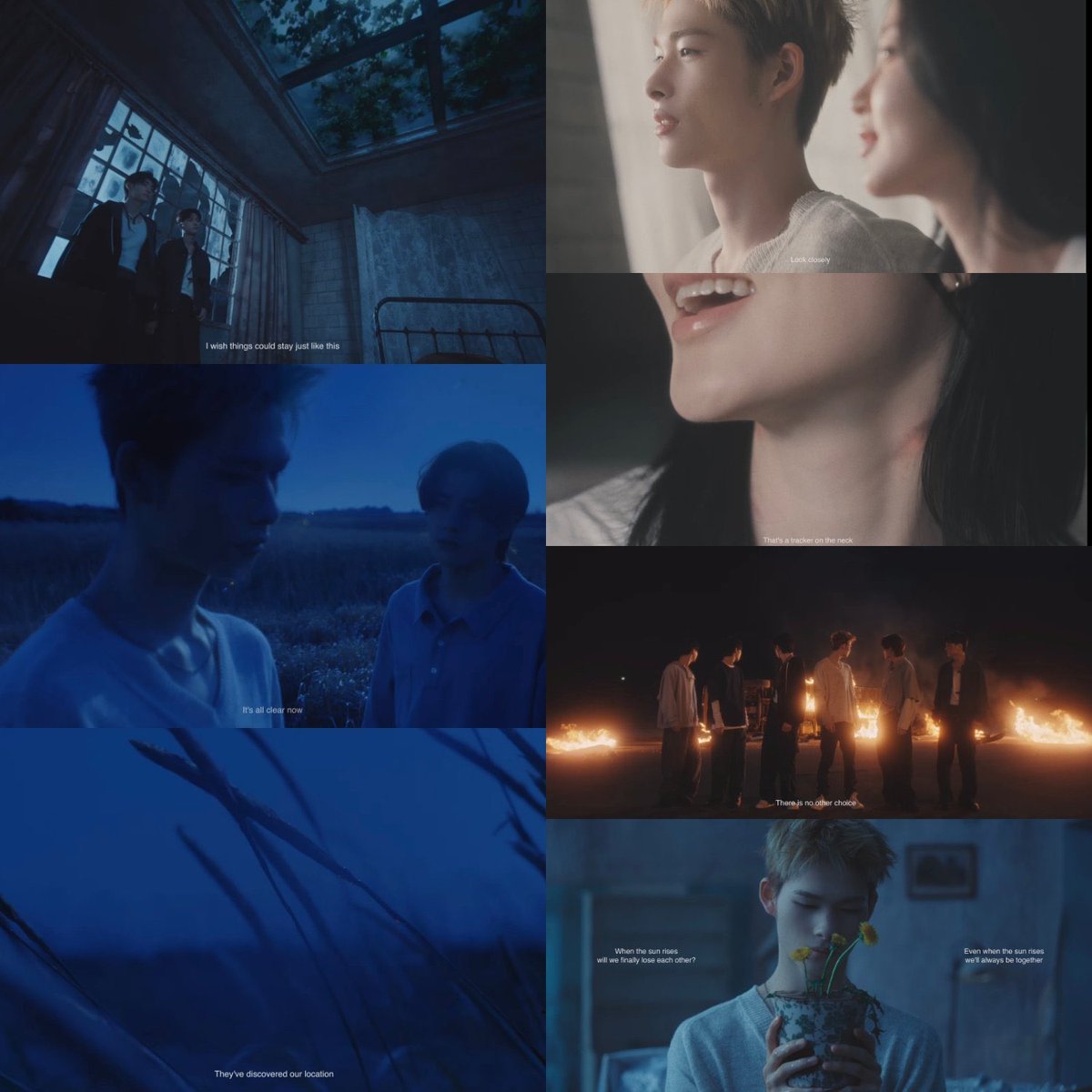 jongneko's tweet photo. Trailer นี้น่าจะเป็น “สะพาน” ระหว่าง THE SIN : VANISH กับ THE SIN : BLISS

ถ้า VANISH คือช่วงที่ตัวละครสูญเสียตัวตน ต้องหลบซ่อน หรือหายไปจากโลกเดิม ทีเซอร์นี้ก็คือผลลัพธ์หลังจากนั้น พวกเขายังหนีอยู่ ยังถูกตามล่า และเพิ่งรู้ว่าต้นเหตุคือ Tracker ที่ติดอยู่กับตัว เลยเข้าใจว่าทำไมไม่ว่าจะหนีไปไหนก็ยังถูกเจอถ้าอ่านอีกชั้น Tracker อาจไม่ได้เป็นแค่เครื่องติดตาม แต่เป็น ตัวแทนของ Sin ก็ได้ เพราะสิ่งที่พวกเขาหนีไม่พ้นอาจไม่ใช่ศัตรู แต่คือ “บาป” ที่ยังติดตัวอยู่

ซีนที่ทุกคนเอาของทั้งหมดมาเผา พร้อมประโยค “There is no other choice.” เลยเหมือนเป็นการตัดขาดจากอดีตและตัวตนเดิม เพื่อเริ่มต้นใหม่ แม้จะรู้ว่าการหลบหนีอาจไม่มีวันสิ้นสุด

เลยทำให้ชื่ออัลบั้ม THE SIN : BLISS น่าสนใจมาก เพราะ “Bliss” อาจไม่ใช่การหลุดพ้นจากบาป แต่เป็นการค้นพบความสุข ทั้งที่บาปยังอยู่ ความสุขของพวกเขาไม่ใช่การเป็นอิสระ แต่คือการยังมี “กันและกัน”

เลยปิดด้วยคำถาม “When the sun rises, will we finally lose each other?” และคำตอบ “Even when the sun rises, we’ll always be together.” เหมือนกำลังบอกว่า ต่อให้ชะตากรรมยังตามหลอกหลอน ความสุขที่แท้จริงของพวกเขาคือการไม่ปล่อยมือกัน และนั่นอาจเป็นจุดเริ่มต้นของเรื่องราวใน THE SIN : BLISS.