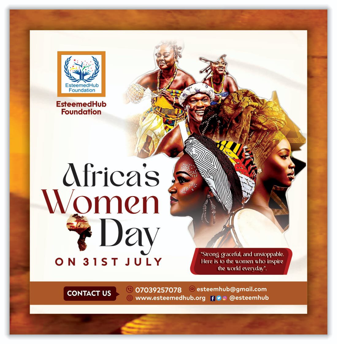 esteemhub's tweet photo. Strong. 
      Graceful.
             Unstoppable.

 Happy Africa's Women Day to every woman rewriting the future of our continent. 🌍💙

#AfricasWomenDay #EsteemedHubFoundation https://t.co/FLuA8n0CLG