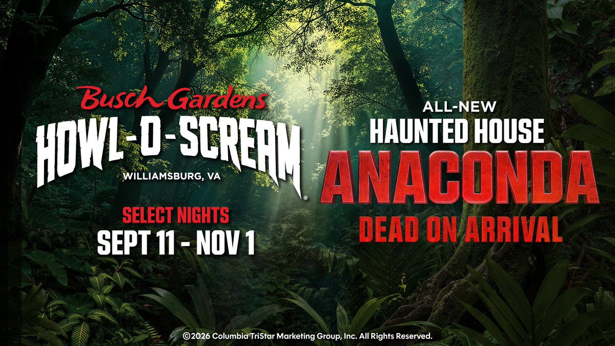 Eddytainment1's tweet photo. 🐍🎃 This is the kind of haunt announcement we’ve been waiting for!
As Busch Gardens Williamsburg is our home park, we’re beyond excited to see Sony’s #Anaconda come to #HowlOScream. The first-ever licensed Anaconda haunted house? Count us in! 👏
Who’s ready for September 11? https://t.co/19b0DF6INa
