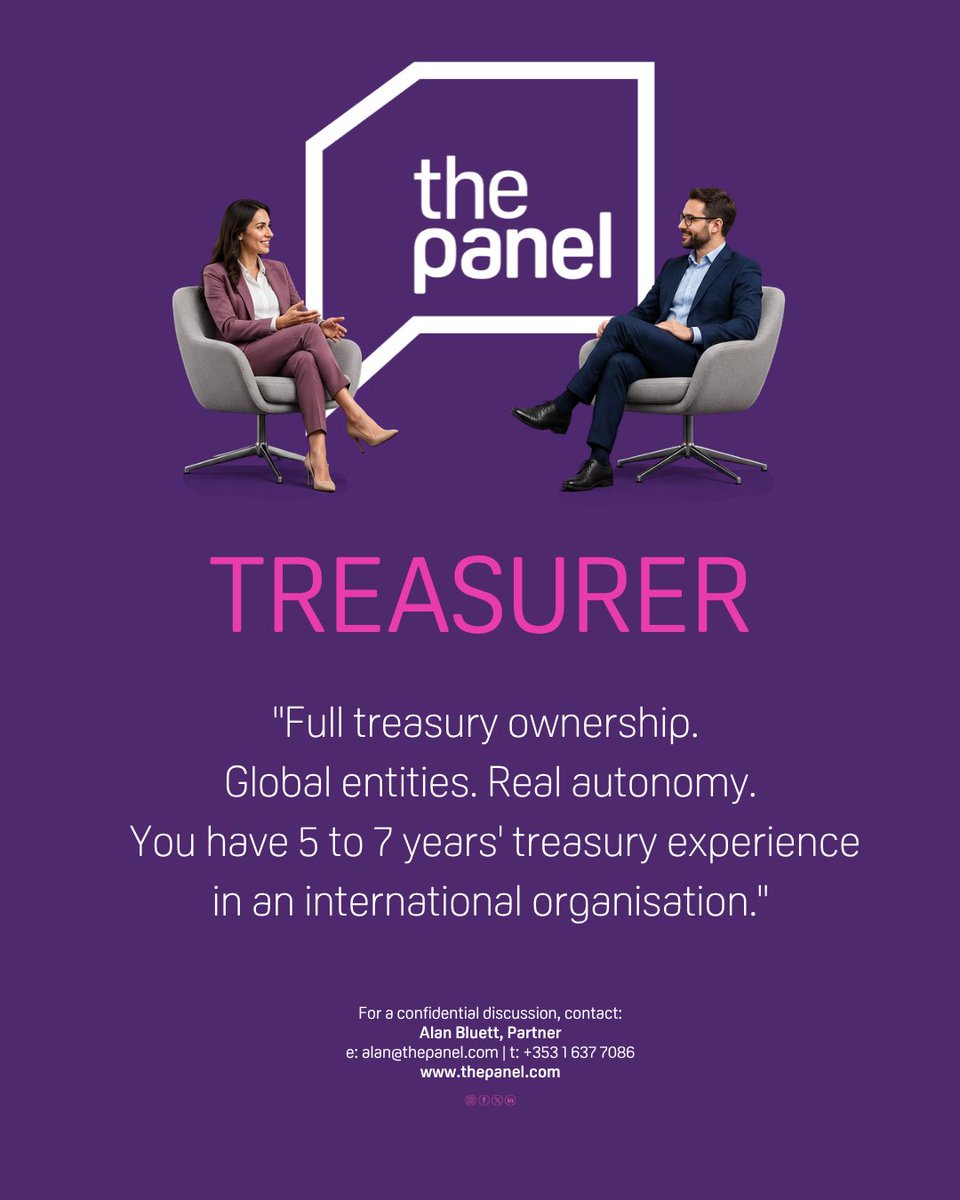 ThePanelDublin's tweet photo. Our client, a global, regulated financial services business, is seeking a Treasurer (https://t.co/gyMP5qH2dh) to join their fast-paced Finance team.
For more information, contact @AlanBluett, alan@thepanel.com
#JobFairy #Treasury #TreasuryJobs #DublinJobs #FinanceJobs https://t.co/tLjdZBucf2