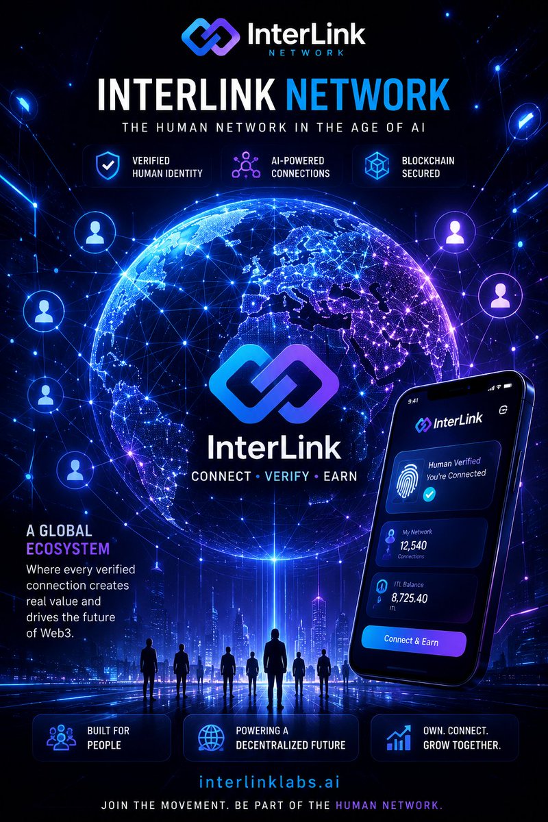 AshokNayak59091's tweet photo. {"prompt":"Create a premium futuristic promotional poster for InterLink Network. Feature a glowing blue-and-purple digital globe connected by AI network lines,
#InterLink #ITLG #ITL
#InterLinkAmbassador
@kv_interlink
@reina_itl
@inter_link https://t.co/MxOp4nkawb