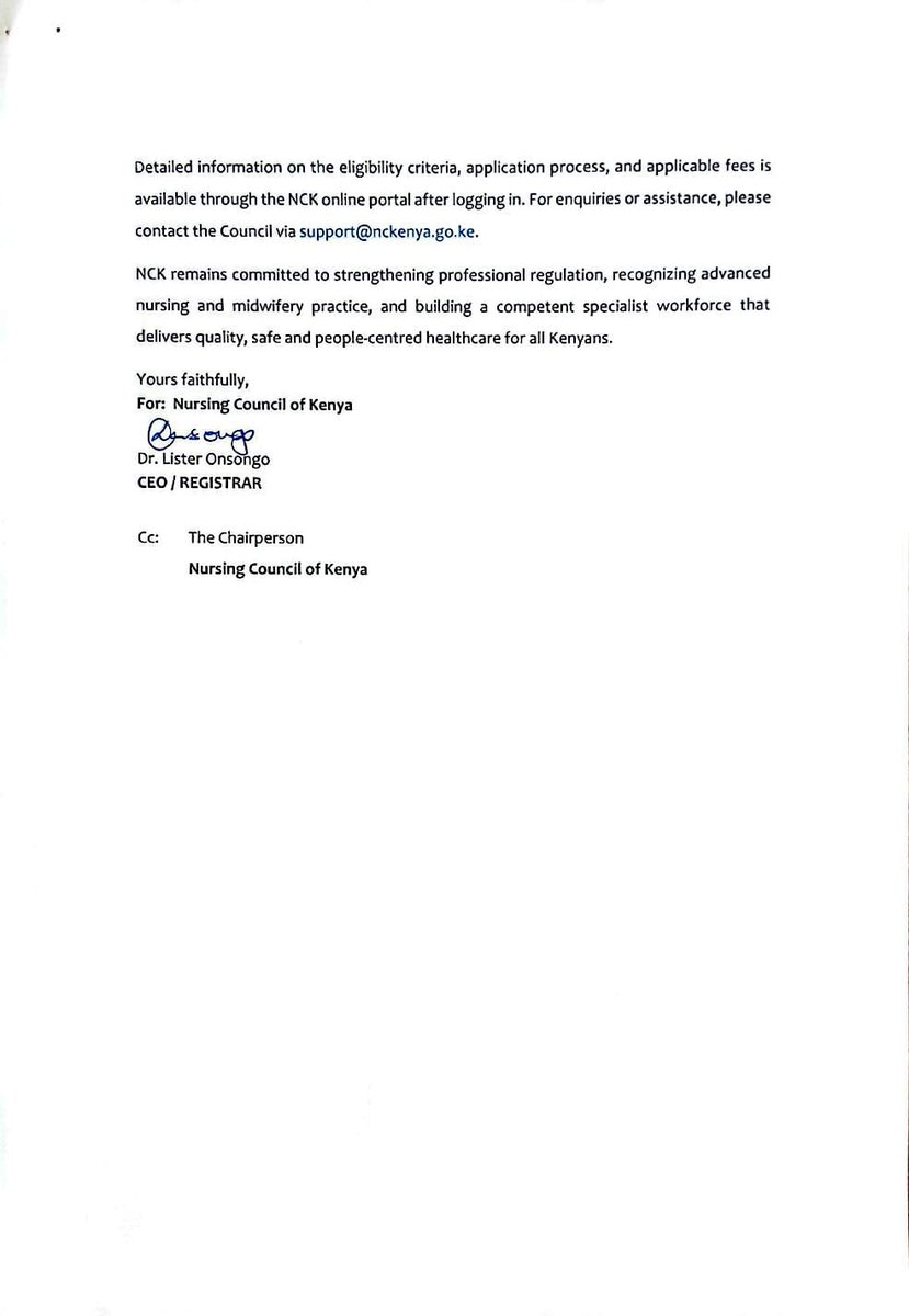 NCKenya's tweet photo. 📢 The Specialist Register is now open!

Registered nurses and midwives with Master's degrees in recognized nursing or midwifery specialties are invited to apply via the NCK Online Portal.

📧 support@nckenya.go.ke https://t.co/QoUGn38i6W