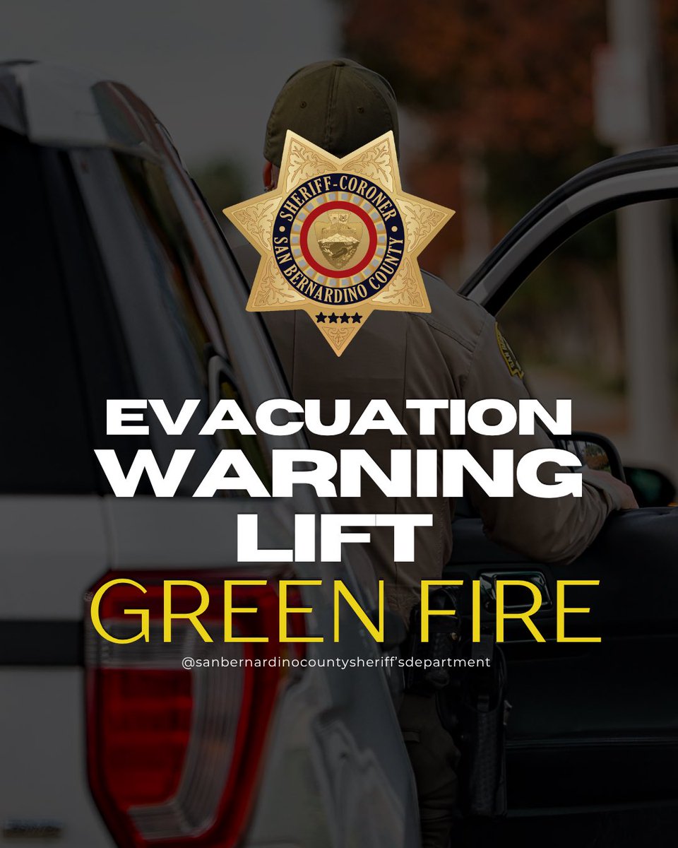 sbcountysheriff's tweet photo. Evacuation Warning Lifted

July 31, 2026, the evacuation warning for MTH01 (Mountain Home Village) has been lifted.

Thank you for your patience and cooperation during this incident. Please continue to use caution in the area. https://t.co/xfe3W3TDjd