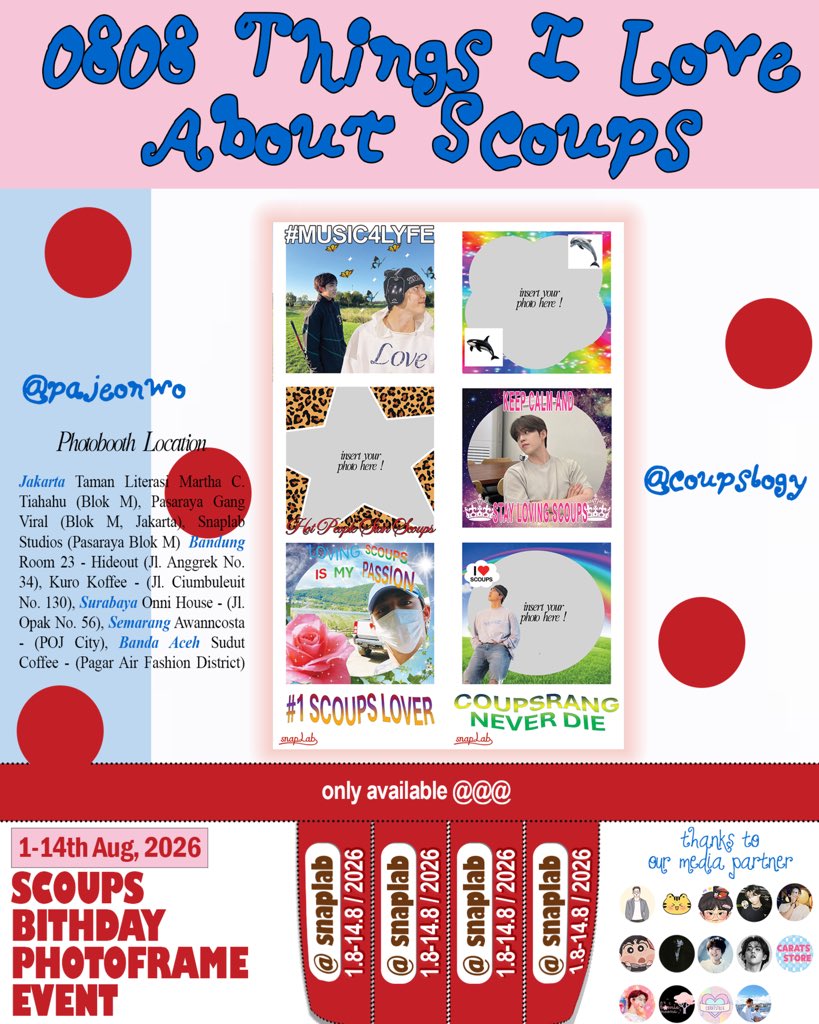 pajeonwo's tweet photo. 🎞️ 0808 Things I Love About Scoups 🐇

⢏⢢⣀⡔⡹
#SCOUPS Birthday Photoframe Event by @pajeonwo &amp; @coupslogy 

🖇️ 1 - 14th August, 2026 
@ Snaplab

Capture a heartful memories with Scoups and cherish them in #0808ThingsILoveAboutScoups https://t.co/NtQ63sV625