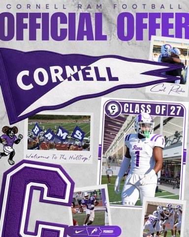 TreJ73's tweet photo. Blessed to receive an offer to continue my athletic and academic careers at @CornellRamsFB.  Thank you @FBCoachRitchie for the opportunity @CoachGabe34 #titansup #1%better #seniorseason https://t.co/HwrOTHcmnW
