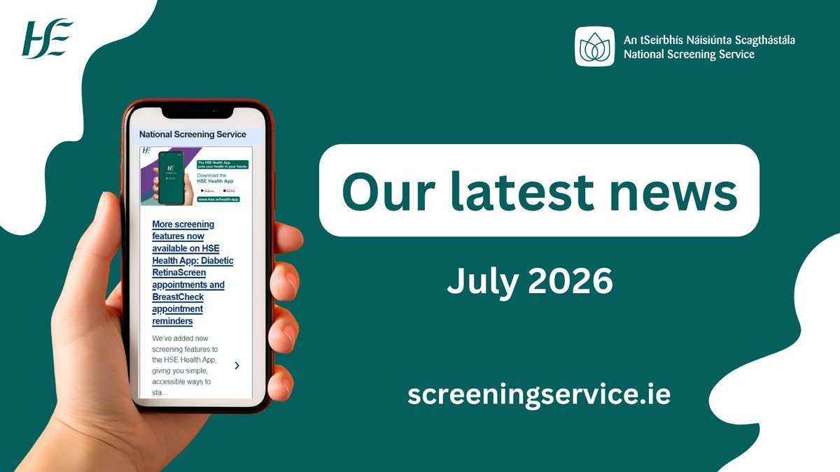 NSShse's tweet photo. 1/
Read our latest newsletter:
⭐️ Improving access to #DiabeticRetinaScreen
⭐️ More screening features available on #HSEHealthApp
⭐️ Working with community pharmacies to support people to take part in #BowelScreen
and more...
🔗 https://t.co/cCVWQ9Xtuu
#ChooseScreening https://t.co/kfDZZLYaJT