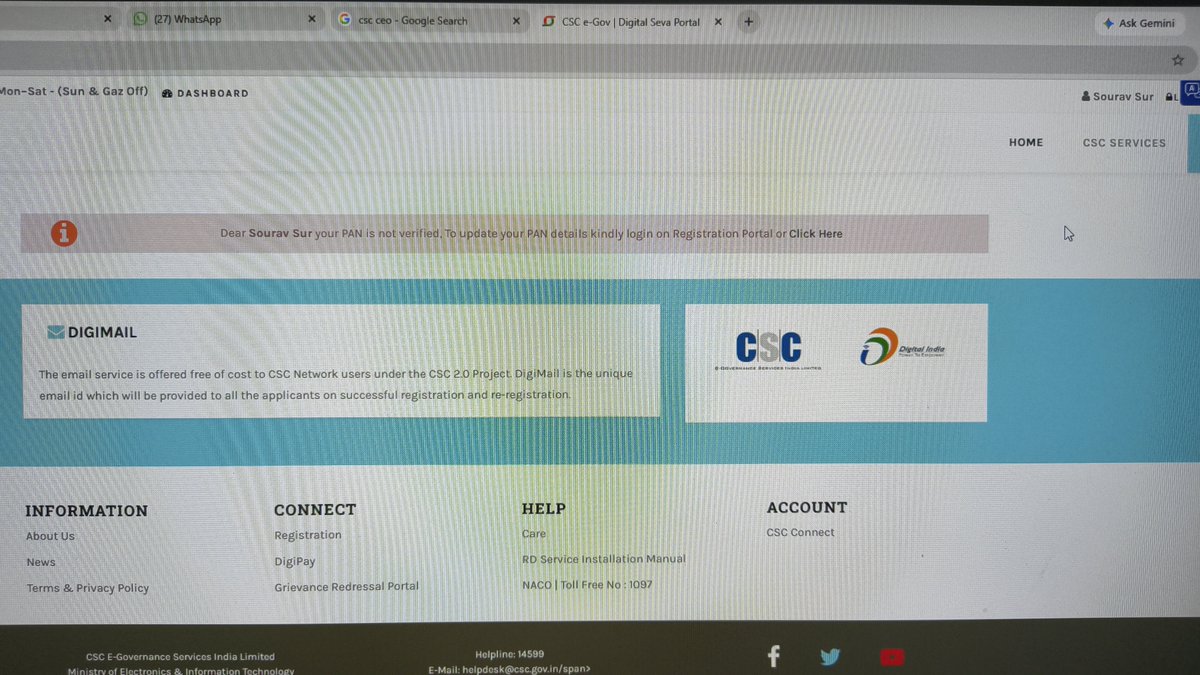 SOURAVSUR4's tweet photo. My CSC account shows dormant but won't activate. Despite multiple attempts to reach the Hooghly DM, there's no response. Please help
@CSCegov_ @_DigitalIndia. https://t.co/32NNRvrnF8