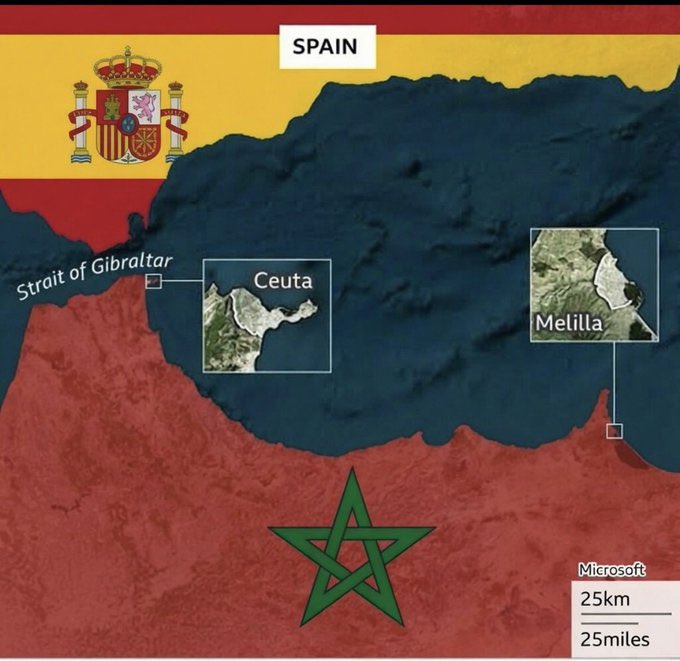 YOy94po's tweet photo. The real invaders are crying over being invaded by the owners.

🚨And they said Russian Propaganda is the strongest!! They never heard of the Spanish one.

✅they will bring up 1400’ history, Roman Empire and Turkey Constantinople… but not admit that they are colonizing lands outside of Europe in Africa .. and lying about people crossing Mediterranean sea and threatening Europe.

✅ while they are the ones who promise refuge and Human rights to anyone who sets a foot in a European land.

🚨Morocco can’t keep all Africa from being in Africa. 

✅go back to Europe Spain and man up, while protecting your real borders.