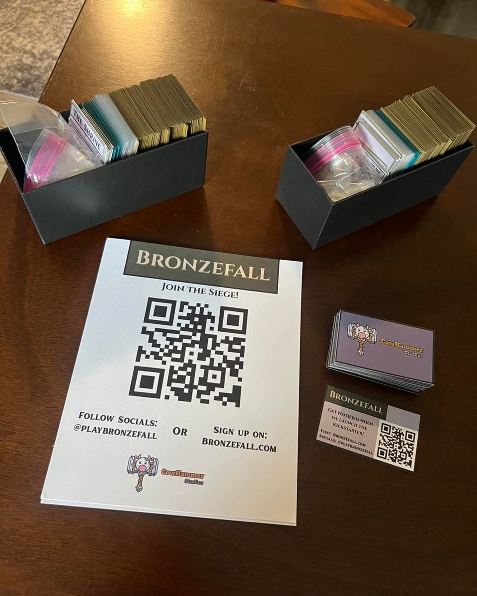 playbronzefall's tweet photo. We are headed to Gen Con in Indianapolis! We'll be in the First Exposure Playtest Hall on Friday from 2pm-6pm (Table 7) and Saturday from 10am-2pm (Table 20). Playtest slots are full, but come by and say hi!

#gencon #bronzefall #cardgame #boardgame https://t.co/prmm5UY5RO