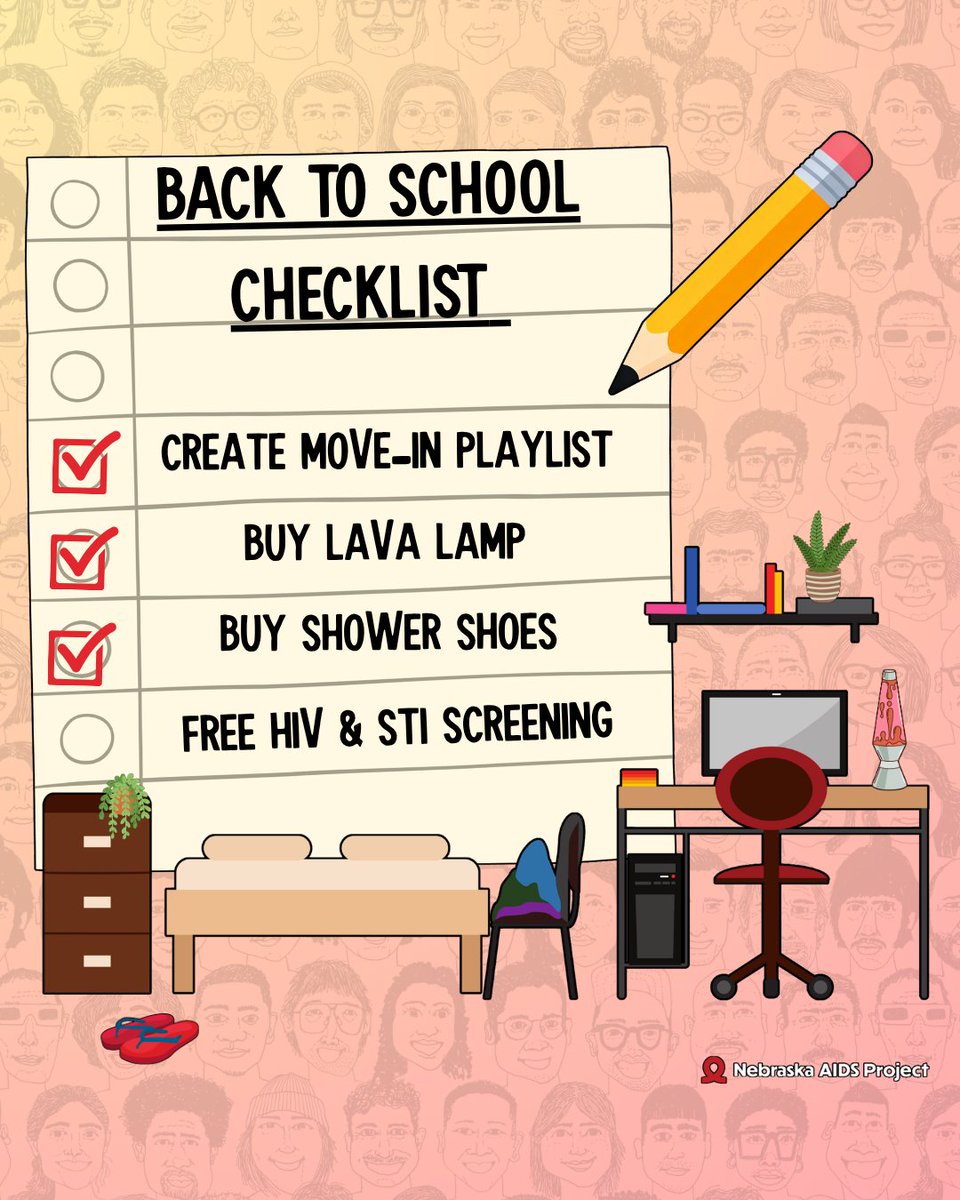 neAIDSproject's tweet photo. 🎓🎤Back to school, back to school, to prove to dad that I'm not a fool.
How are those back-to-school checklists coming along? Lava lamps are tuff, but so is knowing your HIV & STI status.
#BackToSchool #BackToSchoolCheckList #Nebraska #NebraskaHealth #DormLife #UNO #UNL https://t.co/WQVCRev8se