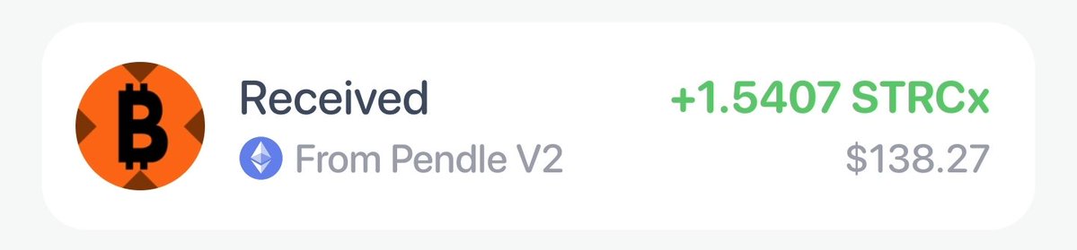 MtroX207's tweet photo. It's dividend day.

Just received my first dividend worth $138.

After holding $500 of YT-STRCx for 12 days, 

I have got 1.7M xpoints on @xStocksFi and $138 from yield.

I bought more YT with that dividend at 22% IY today, and I may sell some if I see IY pump.

Meanwhile let's keep stacking more xPoints.