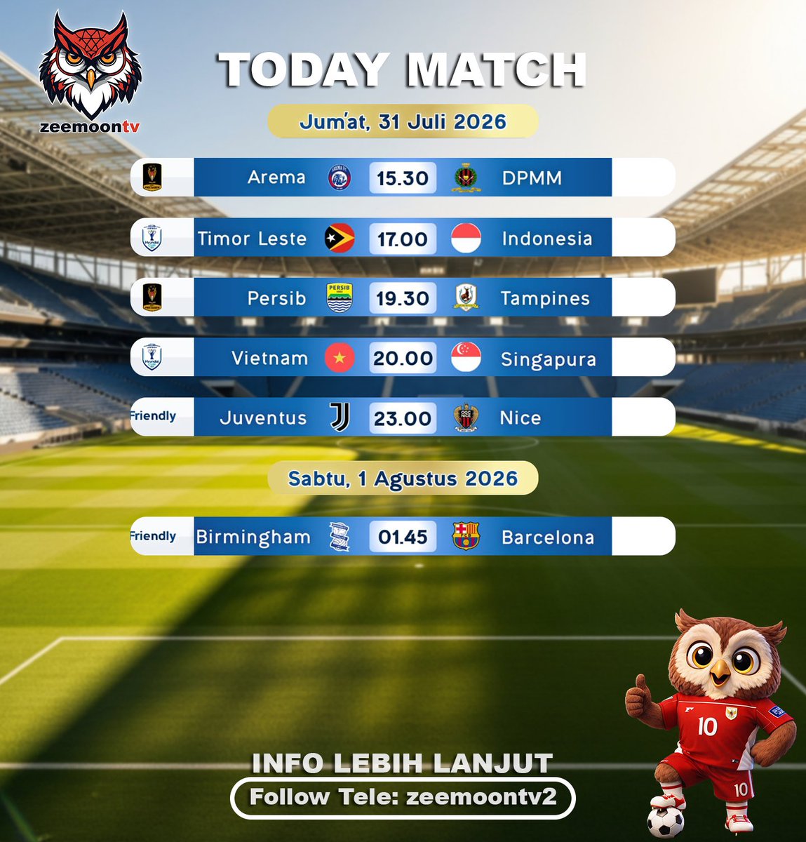 ZeeMoonTV_Link's tweet photo. JADWAL TIMNAS 

Timor Leste vs Indonesia
‣ #TimnasDay ‣ #BersamaGaruda https://t.co/alNqT21hMc