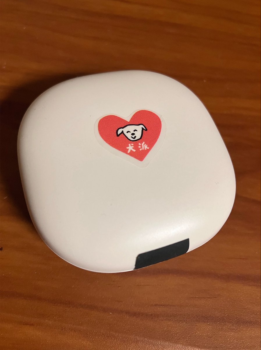 壊れたから新しいBluetoothイヤホン買った。 向きわからんからシール