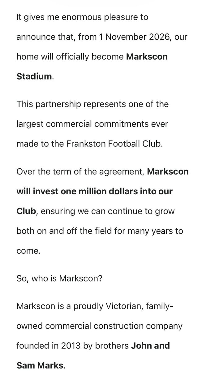 PaulAmy375's tweet photo. Whoa: a major announcement from VFL club Frankston tonight. https://t.co/BAMzqT36S2