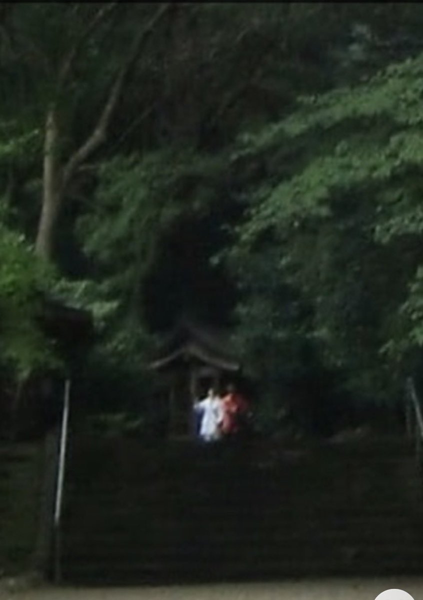 amaterax08's tweet photo. 怖い話ではないけど
地元で撮影された一枚。
誰1人いない神社を撮影した方が後日現像したら人らしきものが写っていたと。
この神社に祀られていると言い伝えられる夫婦の神様が顕現したと町内で騒ぎになった写真です。 https://t.co/62N9d1sSKJ