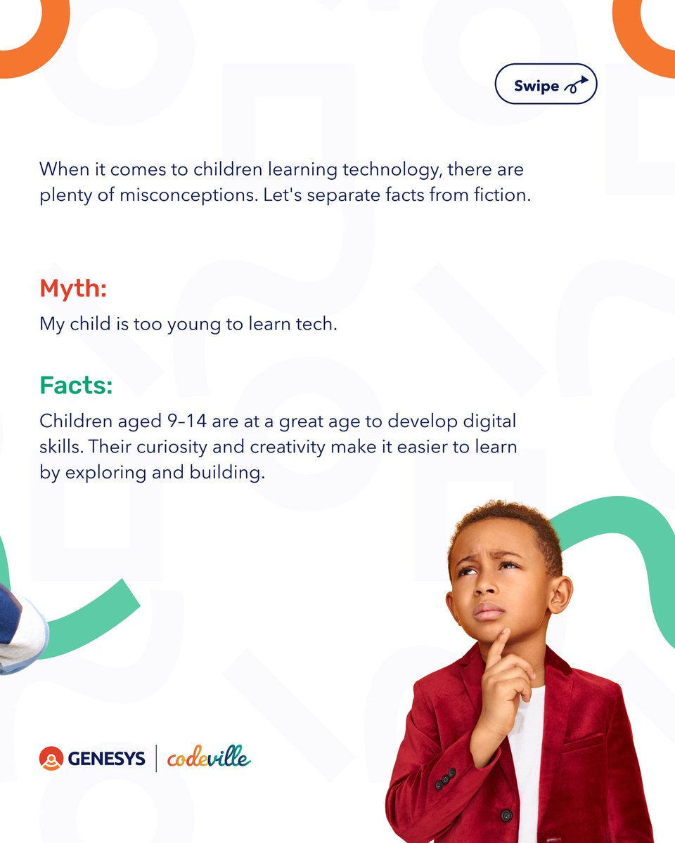 _codeville's tweet photo. When it comes to children learning technology, the biggest barriers are often misconceptions and not necessarily the child’s ability.

Many parents wonder:
• Is my child too young?
• Do they need prior experience?
• Will they really learn in a virtual classroom? https://t.co/wUHyPDkj2Y