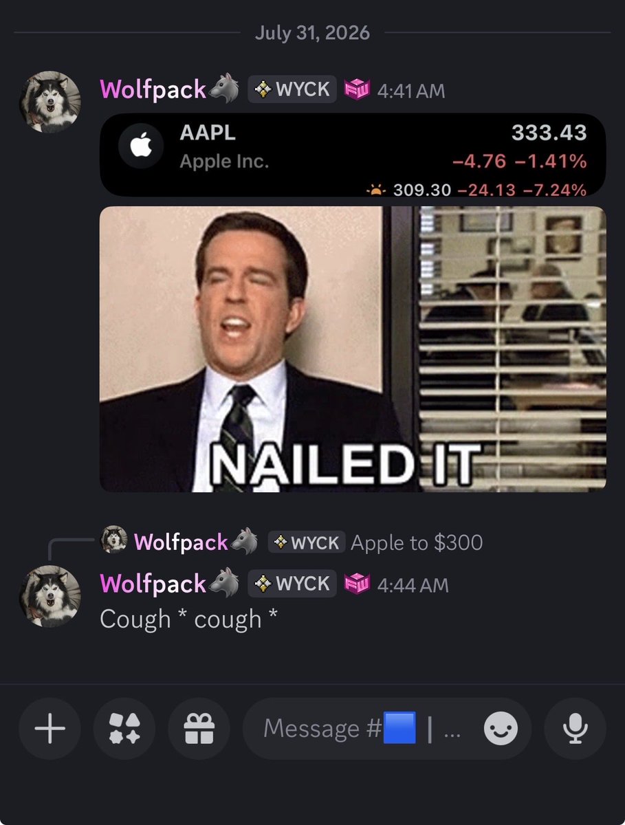 TradesWolfpack's tweet photo. $2 dollars from the peak I was talking about $AAPL in @FreeWyckoffs discord. Don’t sleep on us link in the bio. https://t.co/AOpdv4G9hQ