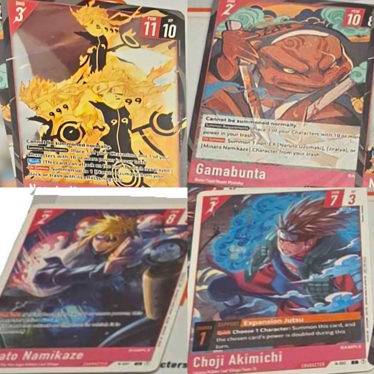 shikatoreca's tweet photo. NARUTOカードゲーム
Newリーク画像❣️

ナルトの六道���人モード影分身はアツいなぁ🔥
これでもノーマルカードなんかな❓

ミナトも第一弾収録確定かな👍
こう見ると第一弾収録カードはほんまに時系列もバラバラやね🌹🌹

和柄コミパラがトップレアならさすがに
初っ端で発表せんやろから、
まだ上のレアリティカード隠されてるやろね…🤔

完全背景コミック柄なのか、
完全背景和柄なのか、
はたまた今までのTCGにない全く新しいカードを発表してくれるのか…🤔

まだまだ発売は先ですが、本当に楽しみです😊😌😊😌

今日ってなんかのカードの発売日でしたよね…❓ナンダッケ
さぁ退勤退勤。。。