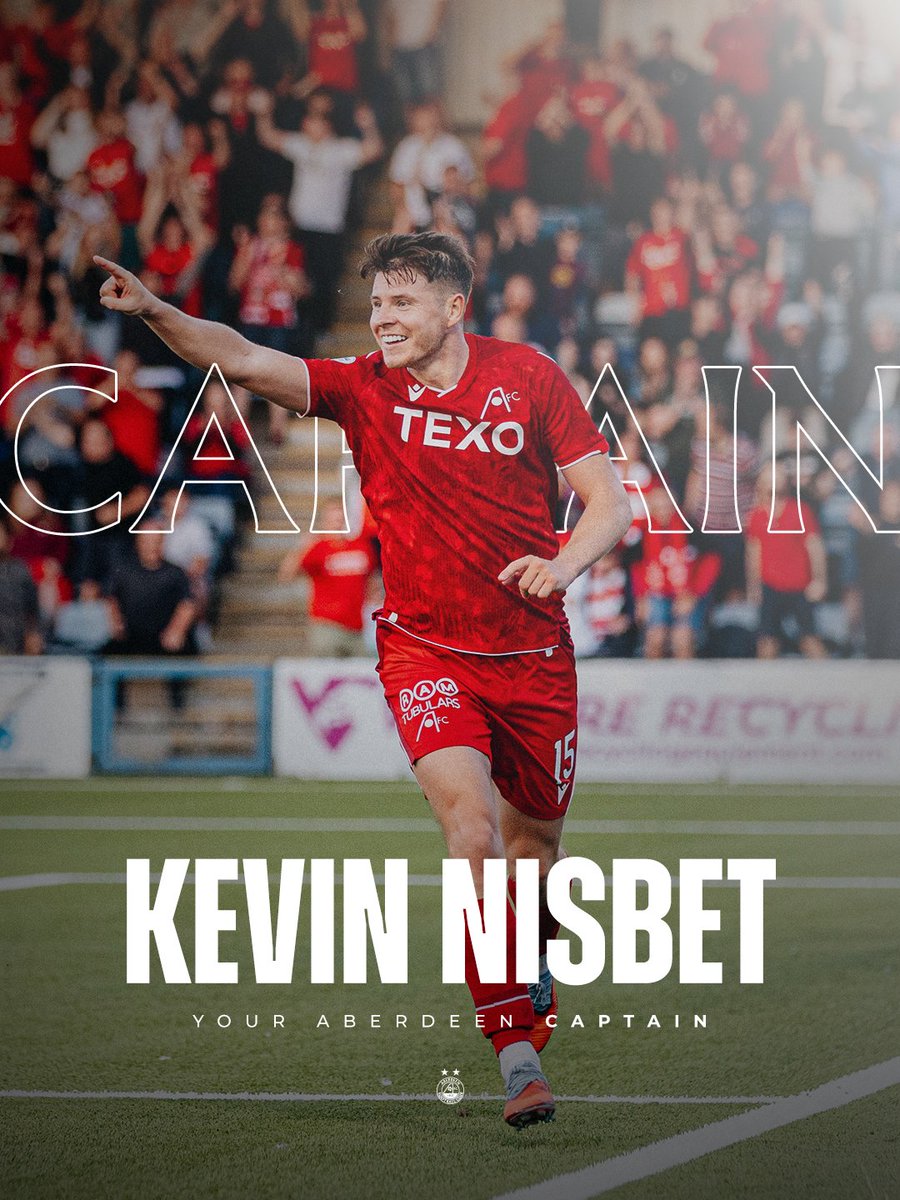 AberdeenFC's tweet photo. Kevin Nisbet has been named as Aberdeen FC captain for season 2026-27, with Brad Lyons named as vice-captain ©️

Congratulations, both 👏 https://t.co/mk1tPNvvAj