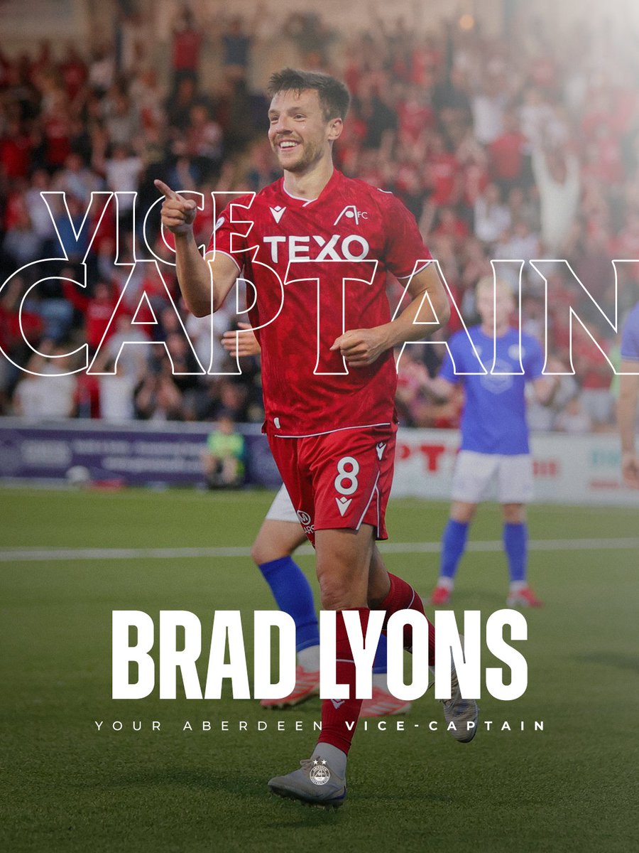 AberdeenFC's tweet photo. Kevin Nisbet has been named as Aberdeen FC captain for season 2026-27, with Brad Lyons named as vice-captain ©️

Congratulations, both 👏 https://t.co/mk1tPNvvAj