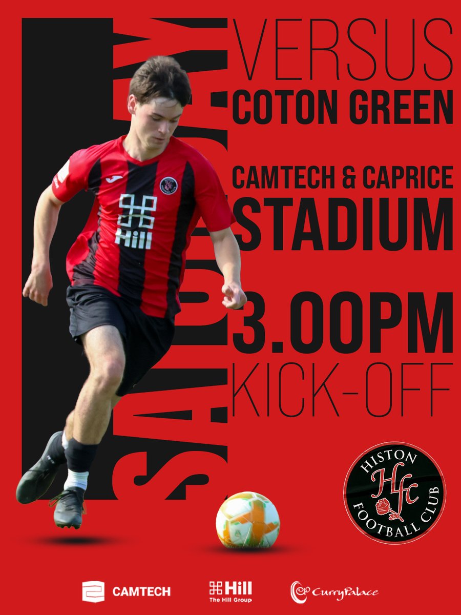 HistonFC's tweet photo. Tomorrow is the day. 1 August, 3 pm kick-off, and we welcome @CotonGreenfc to our newly named 𝗖𝗮𝗺𝘁𝗲𝗰𝗵 𝗮𝗻𝗱 𝗖𝗮𝗽𝗿𝗶𝗰𝗲 𝗦𝘁𝗮𝗱𝗶𝘂𝗺. 

New name on the gates, same noise we need from the stands. Who is with us tomorrow?

#NonLeagueFootball #NonLeague #Matchday https://t.co/gLsfqn3aQs