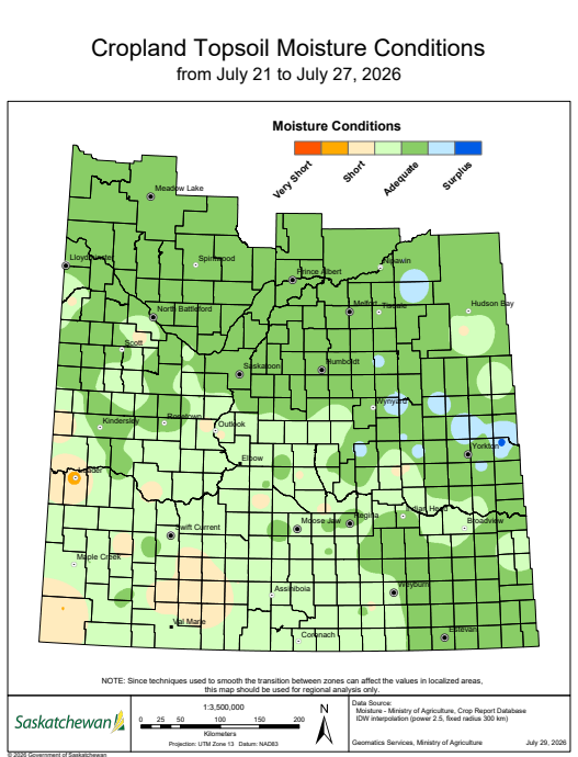 mkt_intl's tweet photo. 🇨🇦 CANADA #vegoils #barley #durum #rapeseed #pulses
Crop Report @SKGov:
Hot weather accelerated crop development across much of the province, helping delayed crops but stressing drier areas. Most crops remain in good condition. https://t.co/tLzWDYKDzN