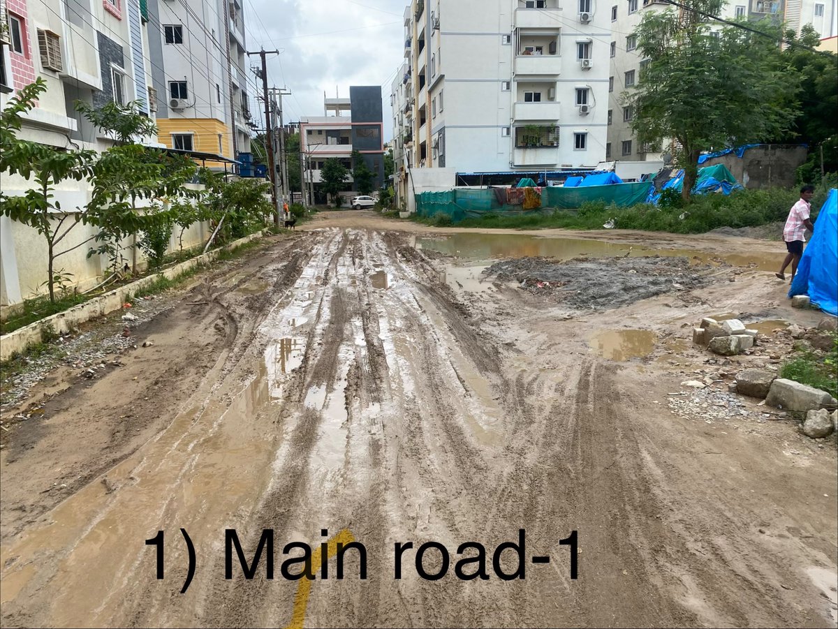 VivekkPurn's tweet photo. @ArcotSrinivas9 @MC_Cyberabad 
@DC_Ameenpur  Rd in darshan nagar, block 17, ward 4, st. No 16, HMT swarnapuri clny, Ameenpur circle 47.
During rainy season are worst day by day.  We kindly request you to please look into the condition of our colony rd and take action to them. https://t.co/iMol5LdiJj