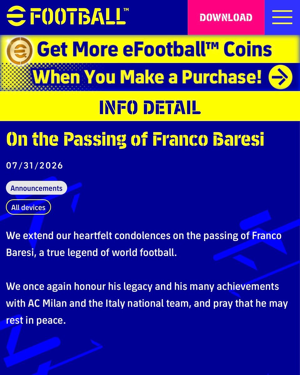 eFHUBx's tweet photo. On the Passing of Franco Baresi

We extend our heartfelt condolences on the passing of Franco Baresi, a true legend of world football. https://t.co/VFfAPdHgGX