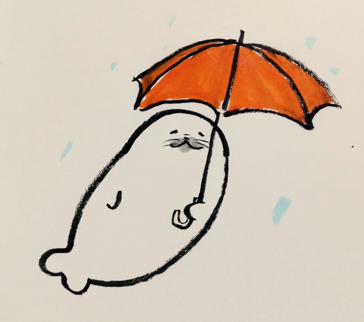 jissunboshi96's tweet photo. コンビニに寄ったら、傘を盗まれてしまったアザラシを描きました。許さない。 https://t.co/KpnZff8W3v