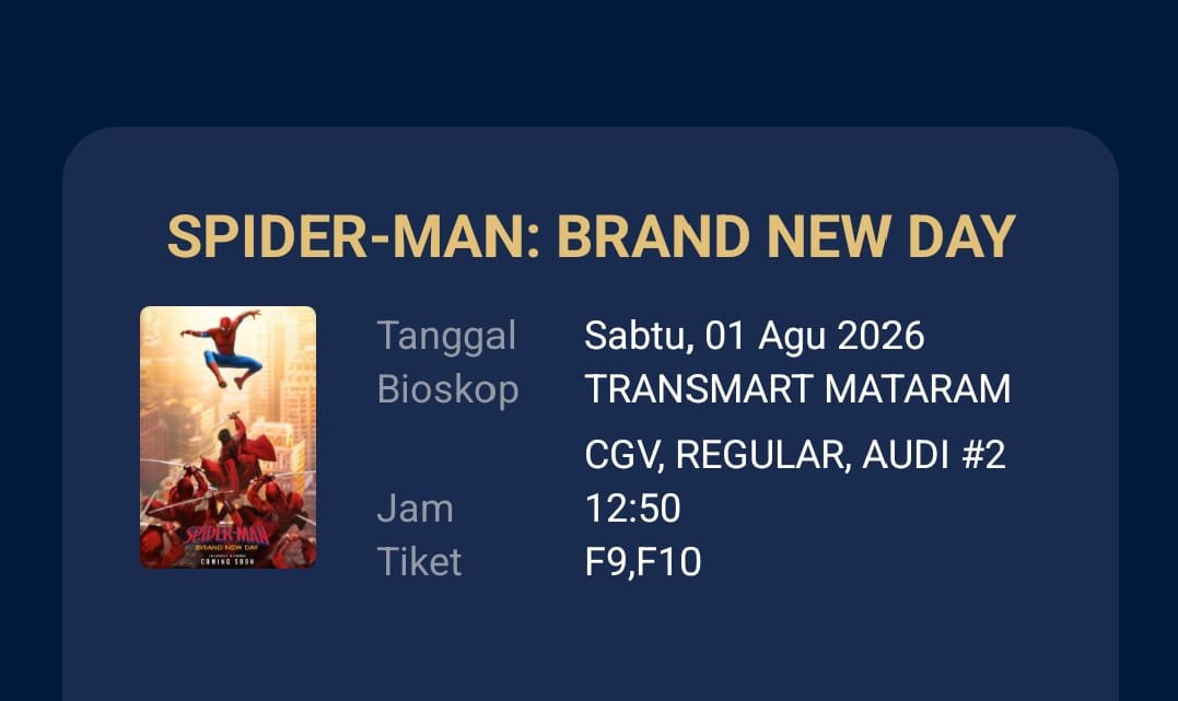 amelchen22's tweet photo. Want to Sell
Tiket XXI SPIDERMAN: BRAND NEW DAY, TRANSMART MATARAM CGV
Sabtu, 1 Agustus, jam 12.50

Harga jual: 80.000 (Harga asli 97.000)
Jual karena salah pilih jadwal 😅

Masih bisa nego kok!

#wts #spiderman #pidermanbrandnewday https://t.co/yEfVeSjyTG