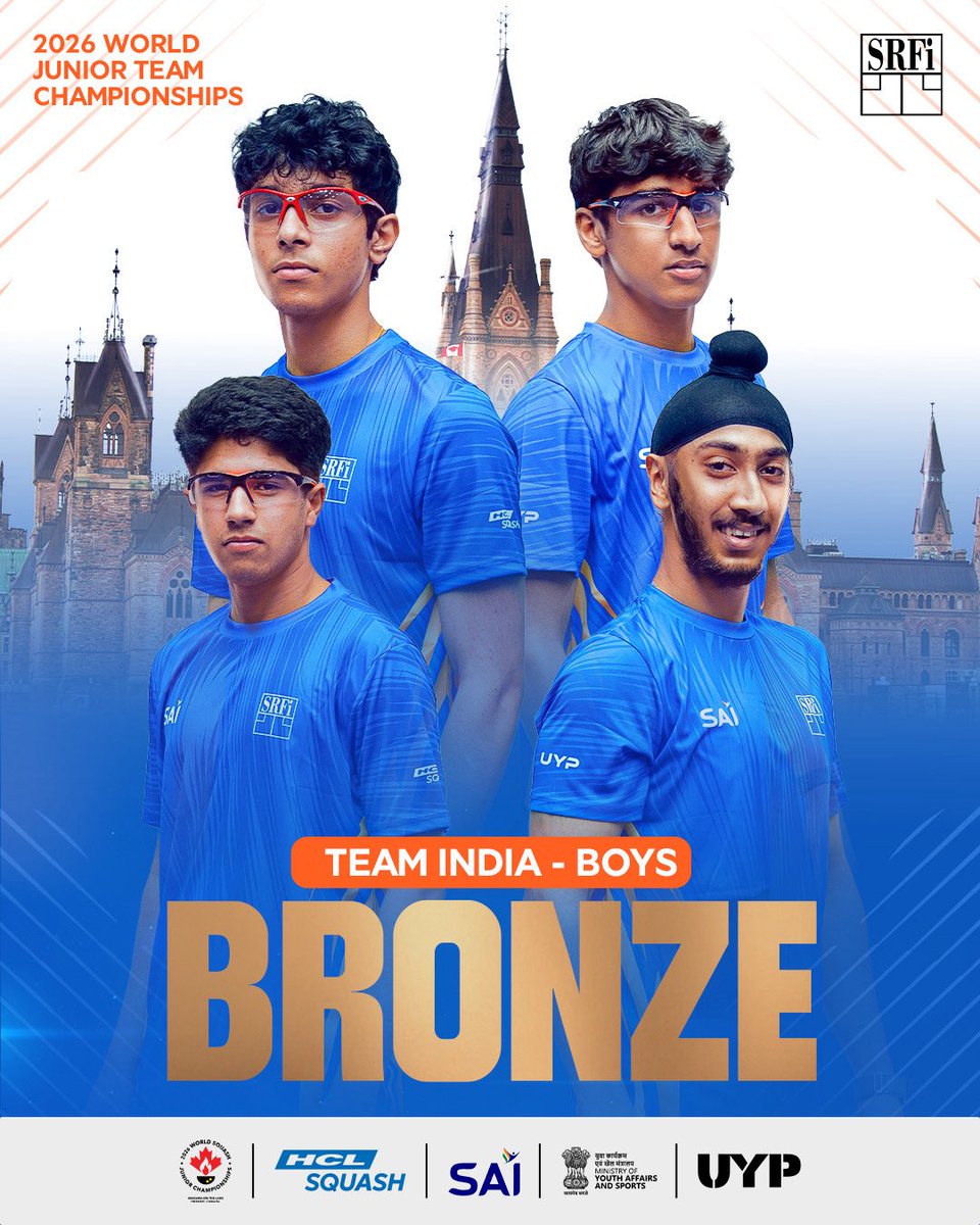 indiasquash's tweet photo. ๐๐ฅ๐ข๐ก๐ญ๐ ๐ฆ๐๐๐จ๐ฅ๐๐! ๐ฅ๐ฎ๐ณ
Congratulations to the Indian Boys' Team on winning back-to-back bronze medals at the World Junior Team Championships. ๐
#IndianSquash #Squash #SRFI #WorldSquashJuniorChampionships https://t.co/gZpwjbVLgc