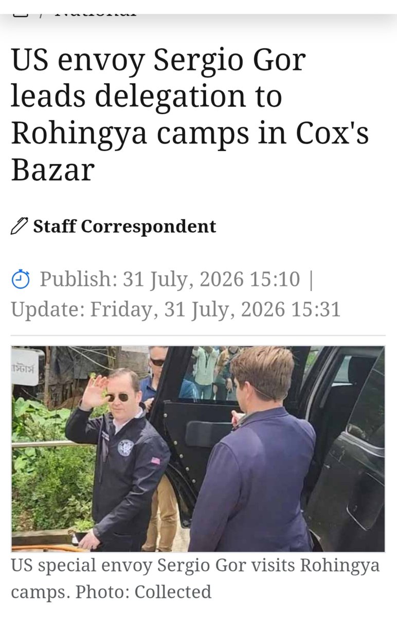 siddhantvm's tweet photo. A high-level United States delegation led by Special Envoy for South and Central Asia Sergio Gor visited Rohingya refugee camps in Cox's Bazar on Friday to assess the condition of displaced people from Myanmar living in the camps. https://t.co/DpL4oE6Wta