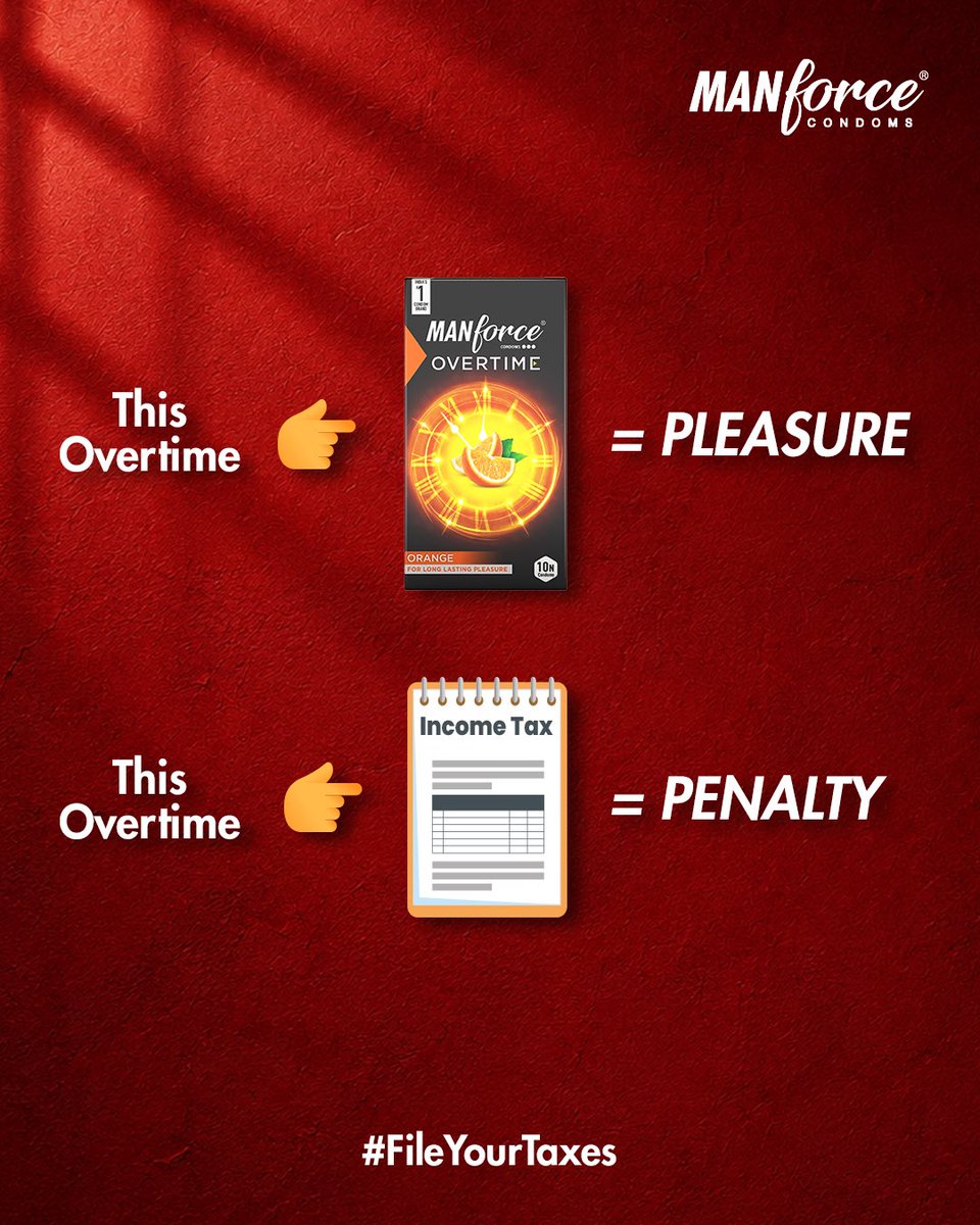 ManforceIndia's tweet photo. It’s 31st July today! Choose your overtime wisely. Your wallet and weekend will thank you 🤭✌️ #TaxReturns #ManforceCondoms #TopicalSpot https://t.co/tVXcPQ4kKO
