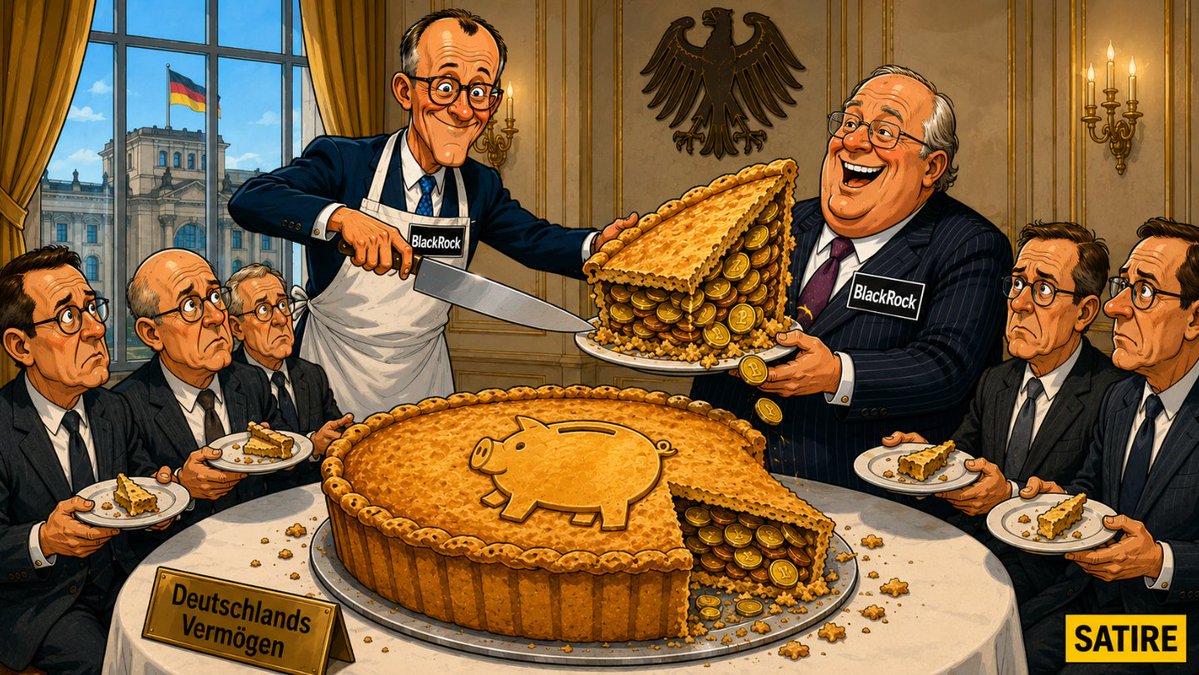 AchWasNews's tweet photo. Das Bundesfinanzministerium lässt sich bei der Anlage der künftigen Aktienrente laut eigenen Unterlagen von BlackRock beraten, der Konzern fragte dabei selbst offen nach seiner künftigen Rolle. Kanzler Merz war bis 2020 vier Jahre lang persönlich BlackRocks Türöffner zu genau diesem Haus.

Von 2016 bis 2020 saß Merz an der Spitze des Aufsichtsrats von BlackRock Deutschland und organisierte in dieser Funktion persönlich Gespräche zwischen Firmenchef Larry Fink und den damaligen Ministern Olaf Scholz und Sigmar Gabriel. 

Laut Bundestagsunterlagen sprach er noch am 20. März 2020 im Auftrag von BlackRock mit Finanzstaatssekretär Jörg Kukies über aktuelle Finanzmarktfragen. 

Zwanzig Monate später bewarb sich Merz um den CDU-Bundesvorsitz.

Genau dieses Finanzministerium setzte sich schon 2023 mit BlackRock zusammen, damals noch unter Finanzminister Christian Lindner und rund zwei Jahre bevor Merz ins Kanzleramt einzog.

Thema bereits damals:
Die sogenannte Aktienrente, inzwischen Generationenkapital genannt, die kürzlich unter großem Tam Tam vorgestellt wurde.

Interne Dokumente, die Correctiv 2024 vorlagen, zeigen zwei Gesprächstermine im April und September 2023, bei denen BlackRock selbst als Themenwunsch einbrachte, welche Rolle der Konzern bei der Altersvorsorge-Reform übernehmen könne. 

Natürlich völlig uneigennützig.

Bis zu 200 Milliarden Euro sollen über den Staatsfonds Kenfo langfristig am Aktienmarkt angelegt werden, eine BlackRock-Managerin saß dafür über Jahre und über den Regierungswechsel hinweg im Anlageausschuss genau dieses Fonds. 

Welche Vermögensverwalter am Ende bezahlte Mandate für die Verwaltung bekommen, ist bis heute nicht öffentlich, entschieden wird darüber jetzt unter Merz, der Fonds bekommt laut Bundesfinanzministerium bis Ende 2026 passend dazu eine neue Führung.

Ob Blackrock ein Stück des Kuchens bekommt, ist also noch offen.

Sicher ist hingegen, dass derselbe Konzern über zwei Regierungen hinweg denselben Zugang zur zuständigen Behörde behalten hat, und dass sein früherer Aufsichtsratschef heute selbst im Kanzleramt sitzt.

Interessante Konstellation.

Quellen: abgeordnetenwatch · Deutscher Bundestag (Kleine Anfragen) · Correctiv · Kenfo · Bundesfinanzministerium