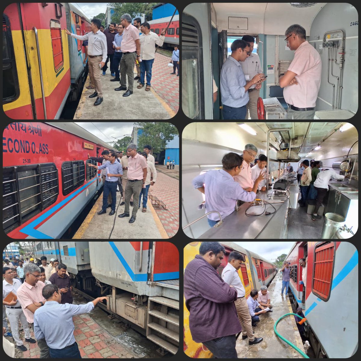 drmsecunderabad's tweet photo. Dr. R. Gopalakrishnan, DRM/SC along with the ADRM/O/SC, inspected the Secunderabad Coaching Depot to review #Rake maintenance, cleanliness, safety measures, and the technical condition of pantry cars, AC coaches, generator cars, and bio-toilets.
#RailwaySafety https://t.co/QAuCmVwFMI