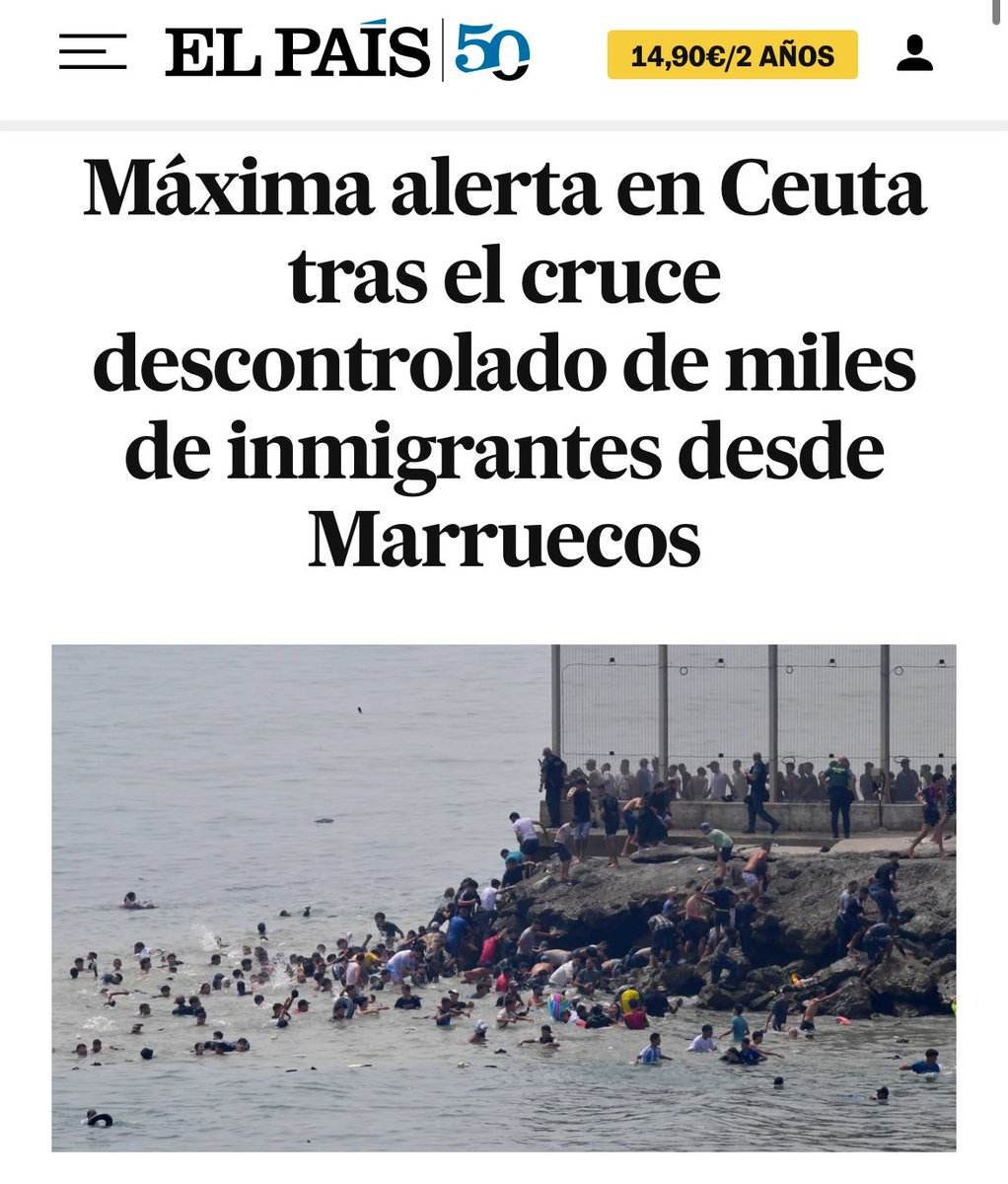 Lamorteratres's tweet photo. EL PASO DE CIENTOS DE MILES DE INMIGRANTES DE MARRUECOS A LA VEZ NO ES ALGO QUE SE GENERA AL AZAR ESTO ES GENERADO POR EL GOBIERNO MARROQUÍ EN COMPLICIDAD CON EEEUU,ISRAEL Y NUESTRA OPOSICIÓN PP Y VOX PARA DESESTABILIZAR AL GOBIERNO ESPAÑOL Y NO ES LA PRIMERA VEZ QUE LO HACEN. https://t.co/IBP0HG5wFU